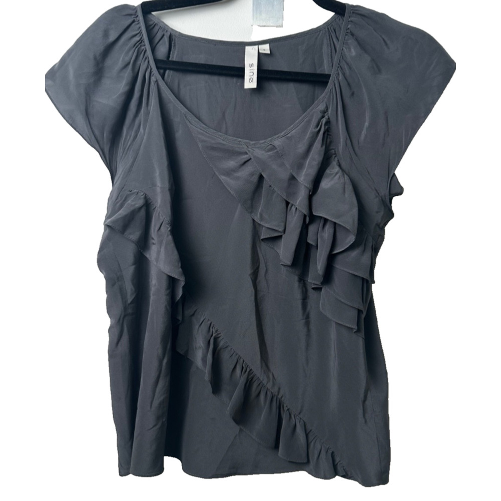 Sine Anthropologie Blouse Womens 6 Gray Sleeveless Ruffled Scoop Neck Flowy A43
